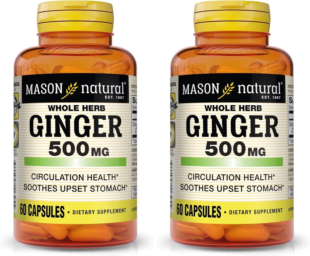 MASON 天然全草 姜500 mg,天然草药补充剂,60 Capsules(包2)