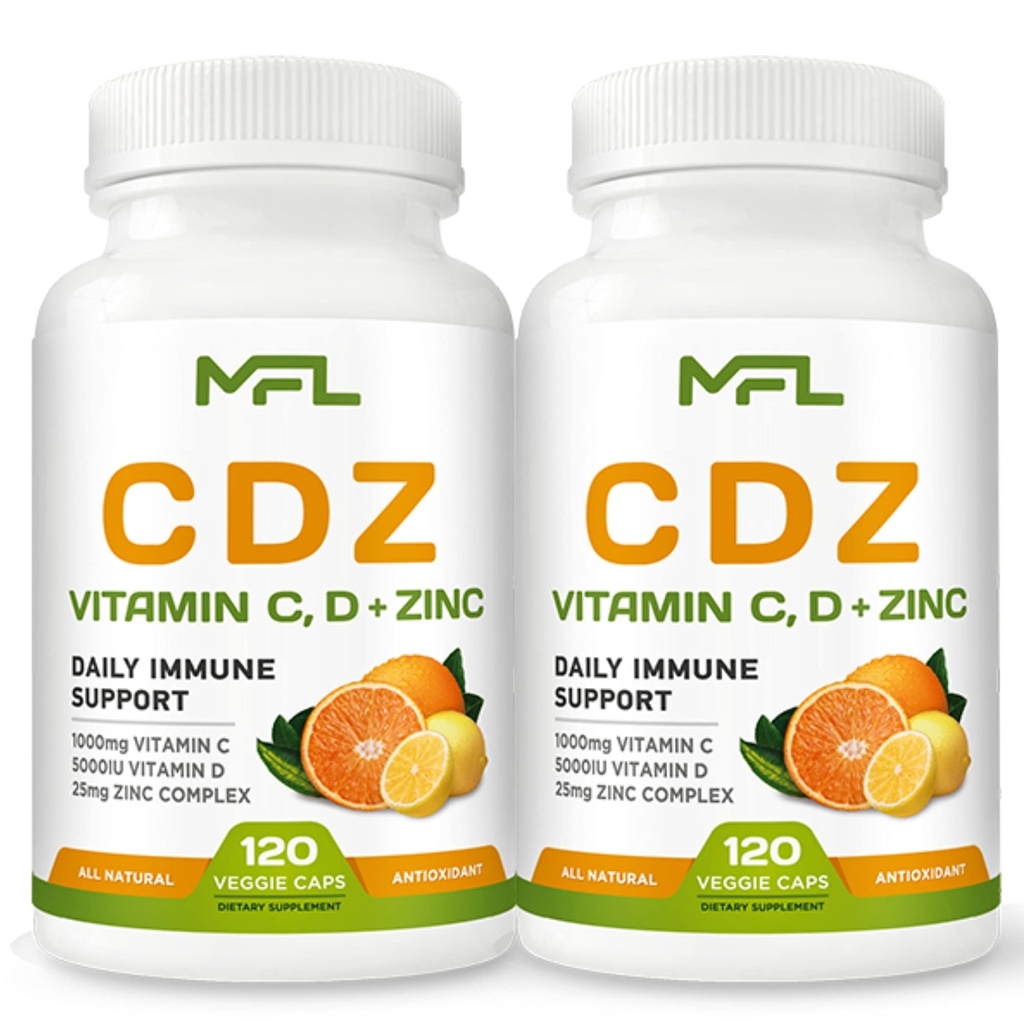 2 Pack,C D Z |维生素C,1000mg |维生素D3,125mcg |锌,25mg | Non-GMO & Gluten Free |240  Serving服务