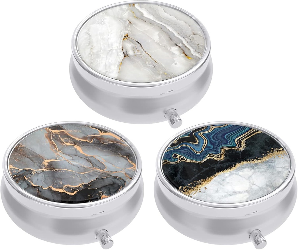 3 Pack Pill Box, Purse & Pocket小药箱,Cute Travel Medicine 组织者,便携式药品容器持有者持有维生素,药剂,鱼油和补充品,摘要艺术大理石