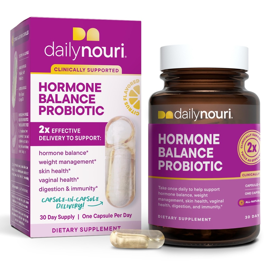 妇女日报 Nouri Hormone 平衡 Probiotic 支持健康的雌激素, PMS, PCOS, Perimenopause, 阴道pH, Yeast, Gut Health, Skin & 豁免 QQ 7 Strains + Vegan Omega Oil + 30日供应