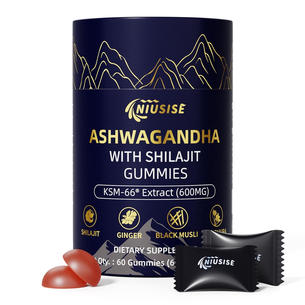 Ashwagandha Gummys 与 Shilajit 300mg 为男女配音, 零糖 Ashwagandha 与 Maca 根粉 + 有机 Ashwagandha Extra powers 60 Gummys