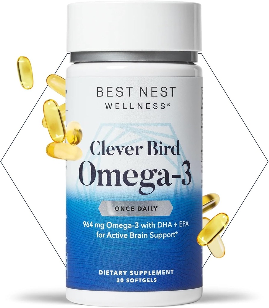 Best Nest Wellness Omega-3 Softgels - 鱼油补充剂支持脑健康 - 母亲营养支持 - EPA & DHA Aids Imune System Health - 30 Softgels