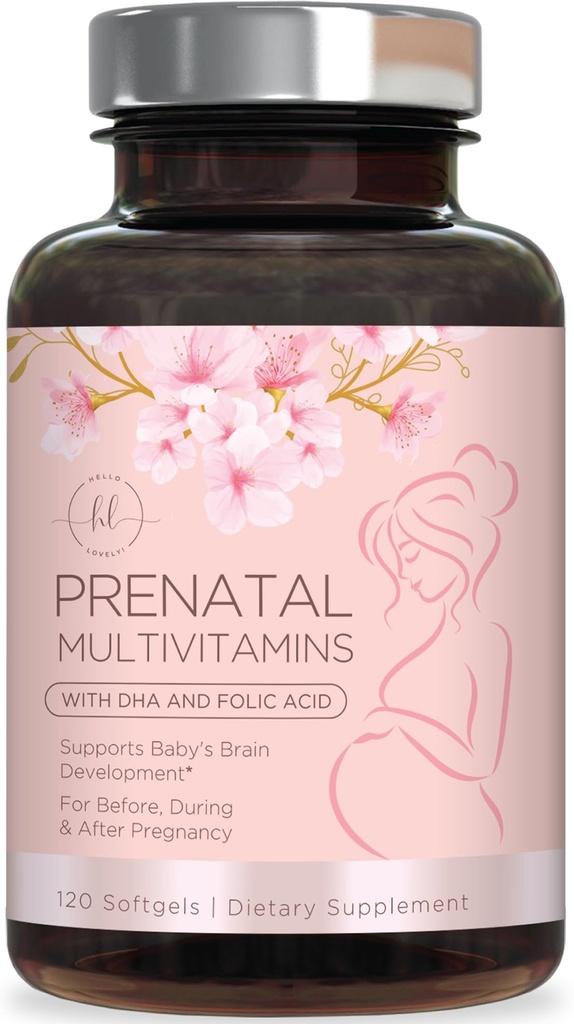 患Folate & Omega 3's的胎儿脑发育支持、多维生素与维生素A、C、D、B6、B12和Iron的妊娠补充剂——120软胶