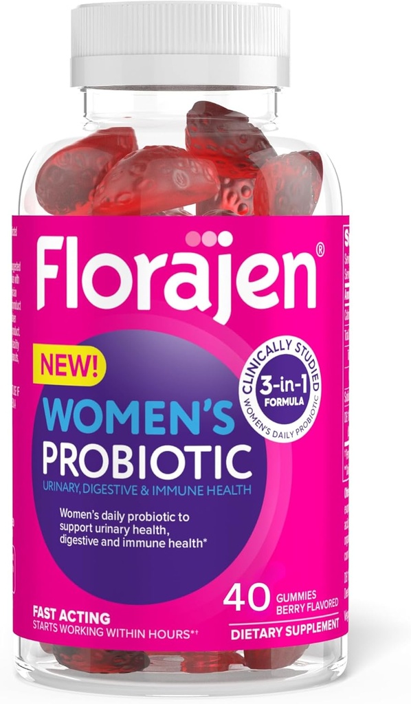 Florajen 女性亲生蛋白 - 三联行动 亲生蛋白 + Cranberry 用于消化,尿液,和免疫支持 - 快动作 - Vegan & Gluten - Free - 40 Count