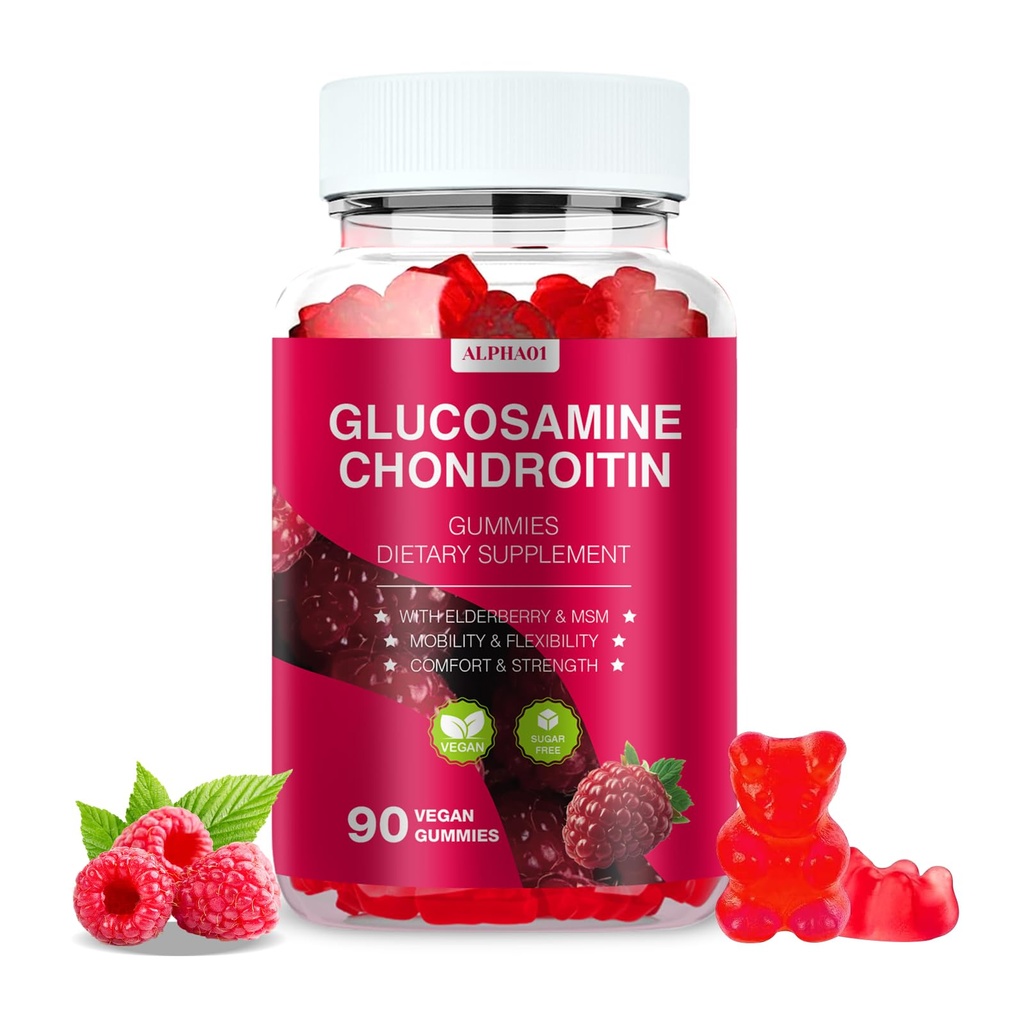 Glucosamine Chondroitin Gummys - 3000MG 与MSM & Elderberry, 灵活性,抗氧化剂免疫支持Gummy 成人,男女-90 Raspberry Gummys的超强联合支持补编