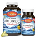 Carlson Labs Elite Omega-3, 1600 mg, Gems Fish Oil Soft Gels, Natural Lemon Flavor, 2 Pack (每个120个计数)
