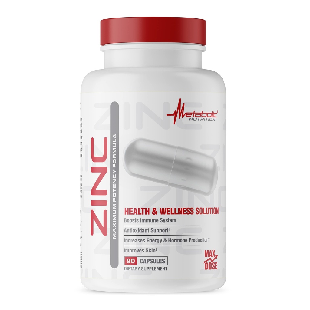 锌补充物,由Metabolic Nature, 75mg, 90 Zinc Capsules, 支持免疫系统函数 w/Zinc Oxide