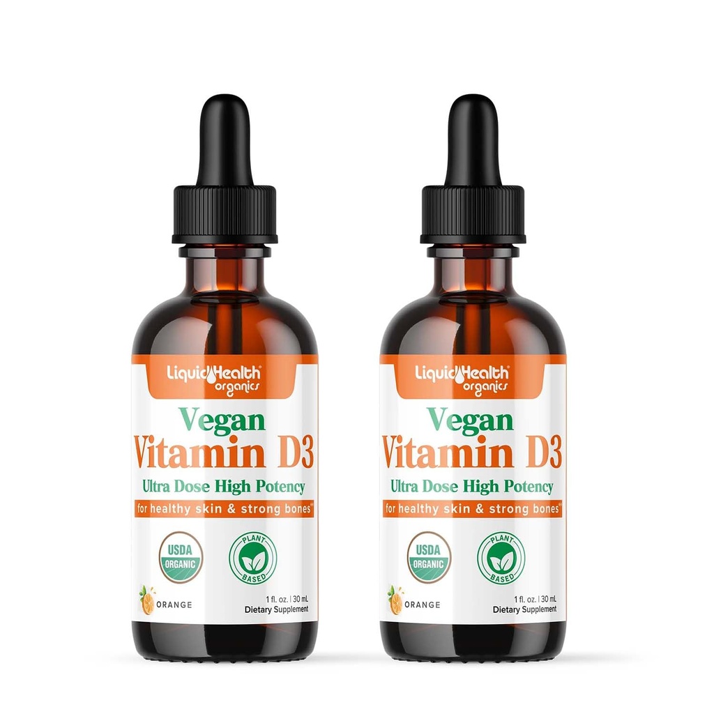 LIQUIDHEALTH 维生素 D3 4000 IU、USDA 成人和儿童的有机维生素D液滴、Vegan 维生素D 免疫系统支持、骨质健康、木质支持、健康皮肤 -- -- 在美国制造(2包)