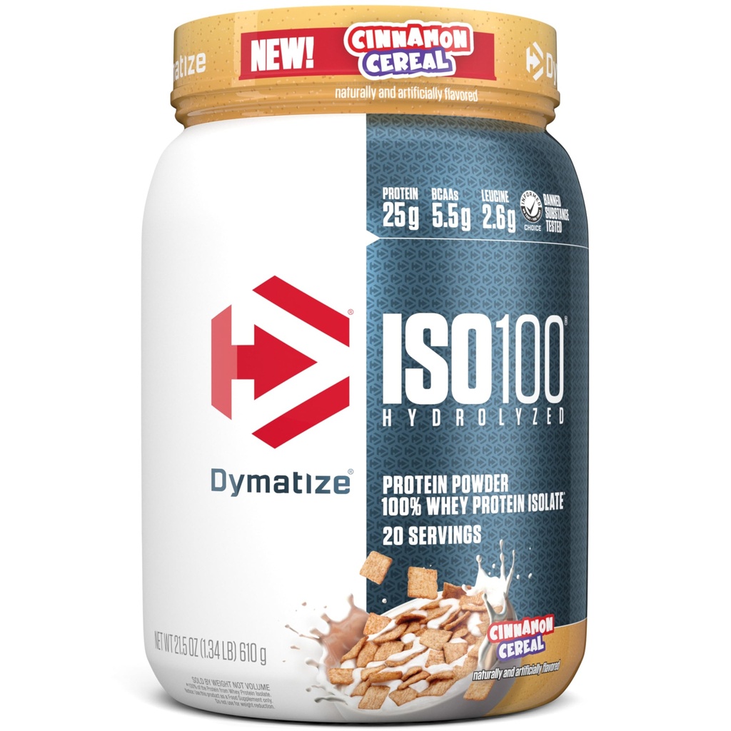 Dymatization ISO100 Whey 蛋白质蛋白粉溶液,肉桂白粉,蛋白质25g,5.5g BCAAs,小于120 Cal., Gluten Free, 1g Fat, 1g Sugar, 2g Carb (20 services)