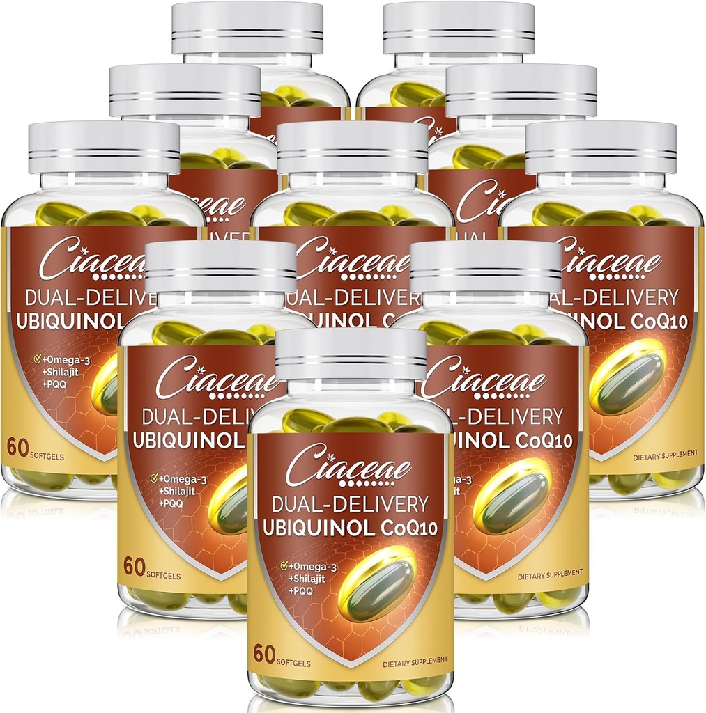 Ubiquinol CoQ10 600 MG 软胶与Omega-3 & Shilajit & PQQ,高级双联产Coenzyme-Q10,活性CoQ10 Ubiquinol 增生,抗氧化剂,心脏,脑和能量,600 服务