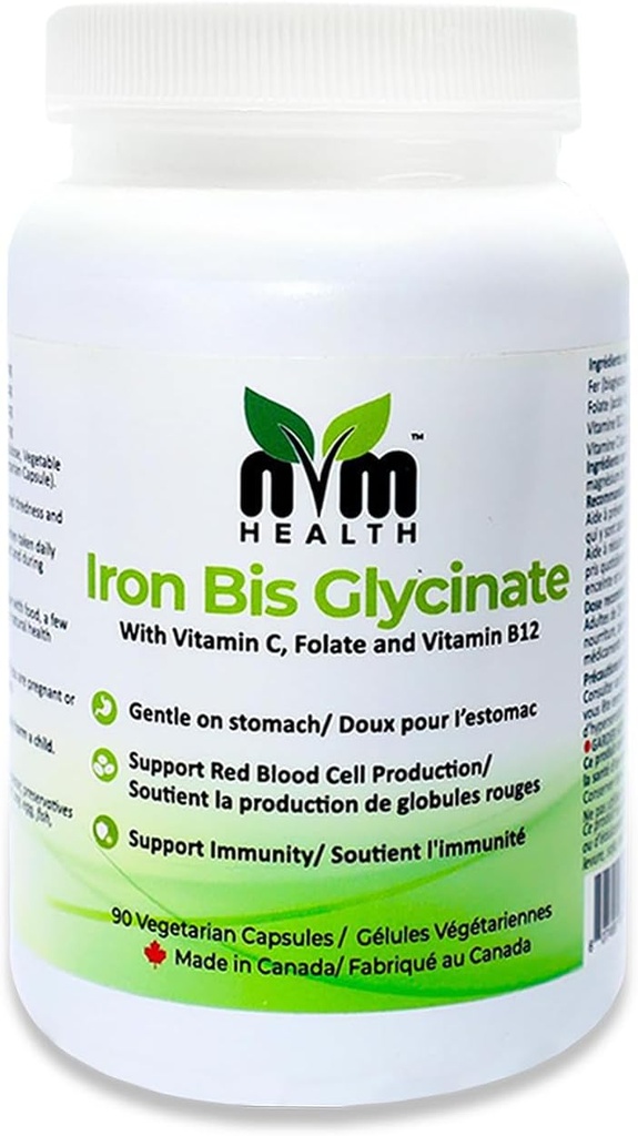 对成年人的温柔的铁补充剂 I 铁配以维生素C,B12,Folic Acid I 支持红血球的形成和增强豁免 - 90 Vegeterian Capsules, Gluten Free