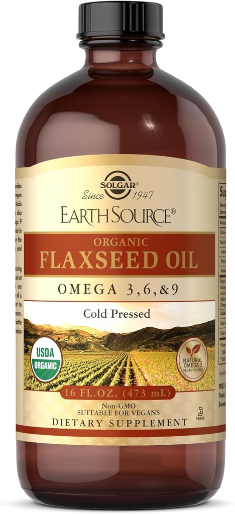 Solgar Earth源有机油 - 16 fl oz - 冷压 - Omega 3, 6 & 9 - USDA Organization, Non-GMO, Gluten Free - 约31种服务