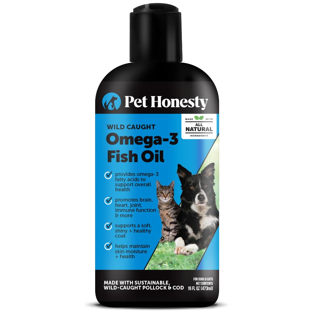 Pet honesty Omega 3 Fish Oil for Cats & Dogs (16oz),Wild Caught Omega 3 Fish Oil for Dogs Skins and Coat 补充,支持 Shedding, Skin & Coat, 豁免,联合,脑和心脏,EPA + DHA