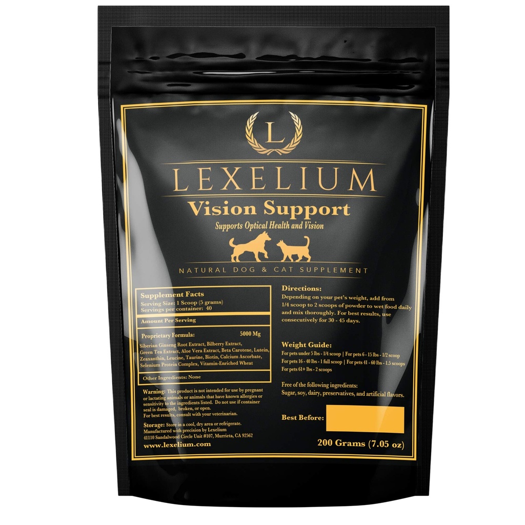 对狗和猫的视觉支持和视力补充 -- -- 用Zeaxanthin、Bilberry、Lutein和Beta Carotene加固 -- -- 200格拉姆