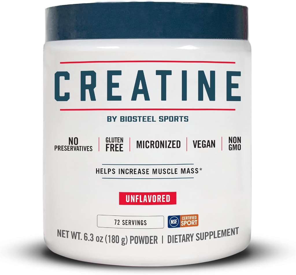 BioSteel Creatine 单水合物粉末 - 72 services, 180g, 微核化用于肌肉恢复和精液肌肉,NSF用于体育认证的凝血粉末
