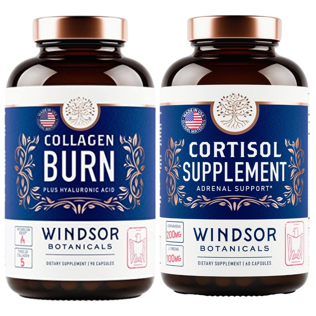 WINDSOR BOTANICALS Cortisol 屏蔽器和多科拉根燃烧器 - 美和茂德支持套装