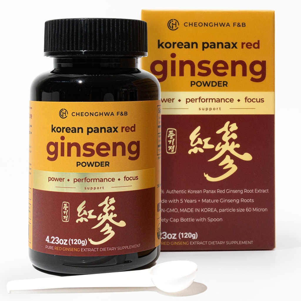CHENGHWA F&B Panax Ginseng Powder, 10% Ginsenoside(总计20,000mg, 4个月供应), 4.23oz, +5年 成长的韩国红Panax Ginseng, 聚焦与免疫支持, 超fine Powder, 非GMO