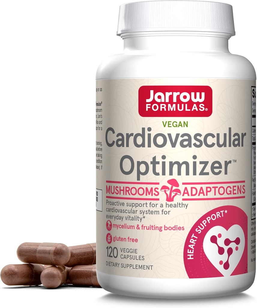 Jarrow Formulas 心血管优化剂 狮子的玛恩,瑞希,诗竹,和蓝牡蛎蘑菇, 食物补充剂 红酵稻和霍桑叶,120 Veggie Capsules, 30天供应