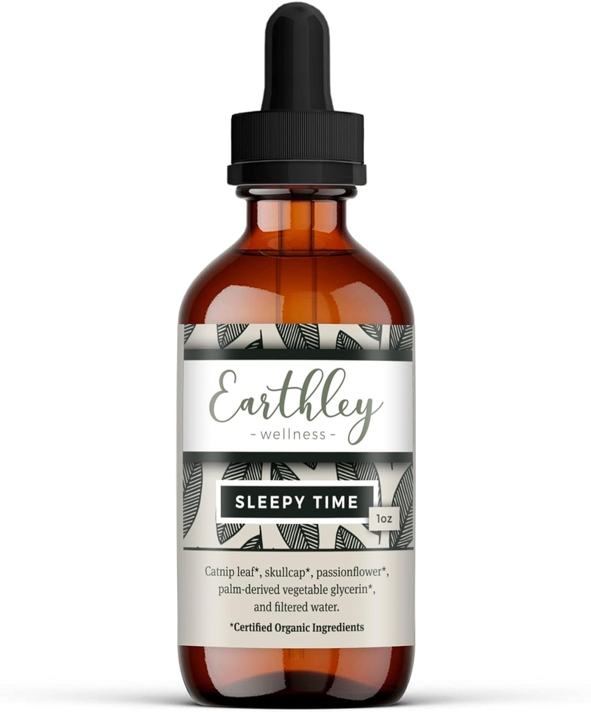 Earthley Wellness Sleepy Time, 天然草药睡眠支持成人和孩子们, Calming Craws for Relaxion and Restable nights, 无酒精, 用Catnip, Skullcap, 和 Passionflower (1oz) 制作的, 用于放松和休息的夜晚, 无酒精。
