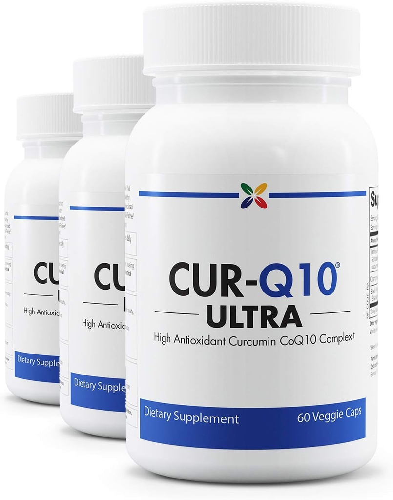 停止现在老化 - CUR-Q10 Ultra Complex - Curcumin2K & MAX-Q10 - 大脑和心脏健康,抗氧化剂,Mood支持和联合健康支持 - Turmeric & Black Pepper, CoQ10 - 60 Vcaps (3 Pack)