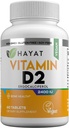 HAYAT 维生素 Vegan 维生素 D2 24 IU(60 MCG),Bone,Teeth,Muscle和Immune健康支助的饮食补充,2个月供应,全天然,经认证的Halal,60片,美国制造