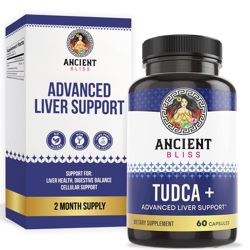 Tudca 500mg, 60 Capsules (Tauroursodeoxycholic Acid) - Bile Salts Liver 支持补编, Natural Bitter Taste - Vegan 友好型,非转基因生物, Gluten Free Capsules by Ancient Bliss