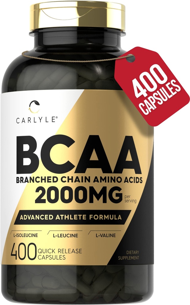 Carlyle BCA Capsules → 2000mg → 400 Powder Pills → 氨基酸 补充 + 男女混合 → L-Isoleucine, L-Leucine, L-Valine → L-N-GMO和Gluten Free