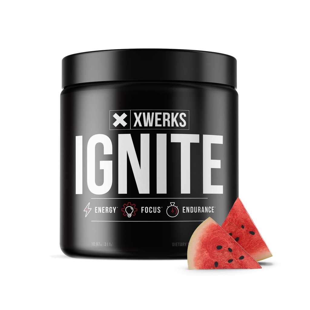 Xwerks Ignite 西瓜 工作前粉 天然 Keto 工作前有爆炸性能的男女 耐力和Stamina的格卢滕自由混合物 150mg咖啡因 30种服务