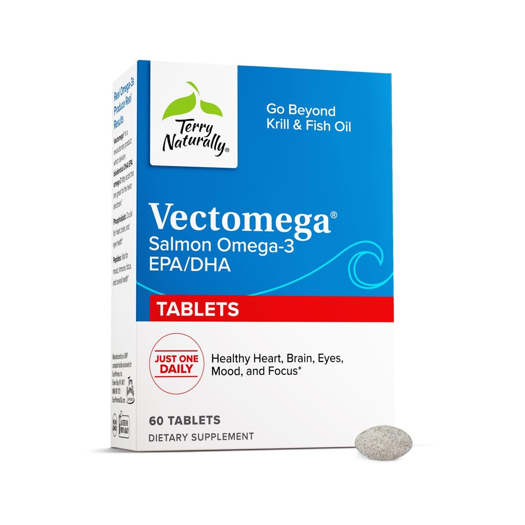 Terry自然Vectomega -- -- 配有EPA & DHA的补编 -- -- 脑和心脏健康支助Omega-3片 -- -- 配有基本脂肪酸和Peptides的营养补充剂 -- -- 60片