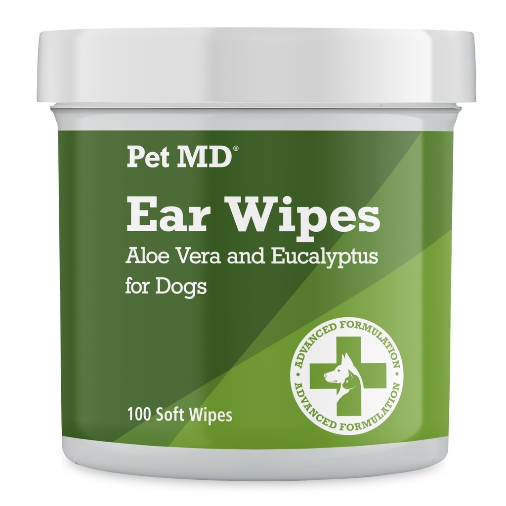 宠物 MD 狗耳清洁擦拭器 – 给狗的蛋白清洁器, 用 Aloe Vera & Eucalyptus 调温耳科, 常规擦拭器, 100 个计数器