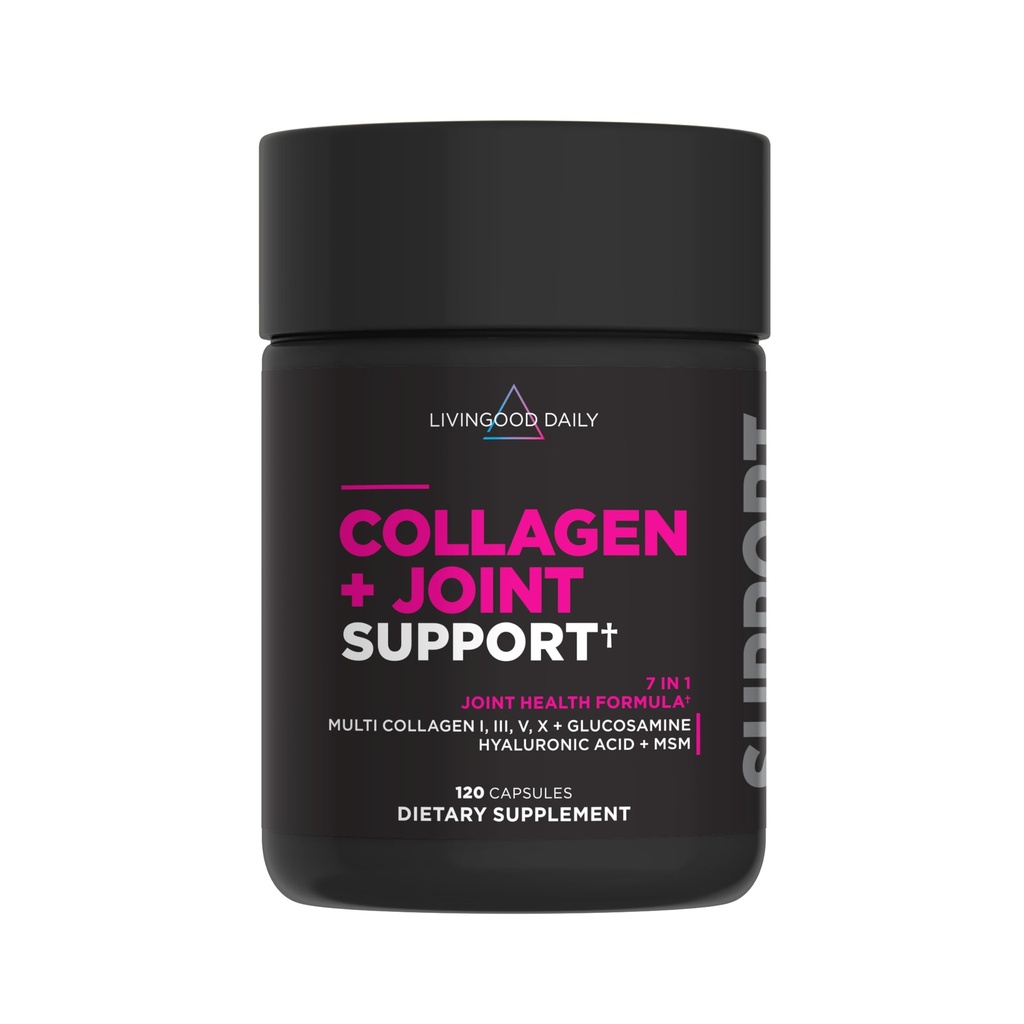 Livingood Daily Collagen + 联合支持,草药多科拉根 Peptides I III V X 含Hyaluronic Acid, 联合支持女性和男性, 毛皮钉, Keto & Gluten Free, 120 Capsules