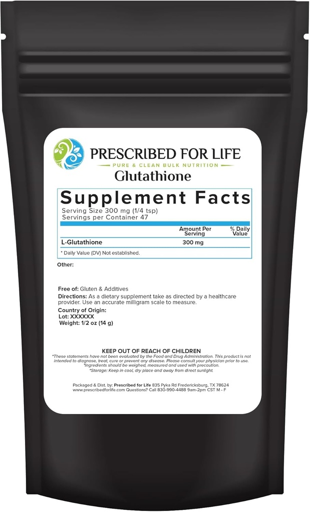 配药:L Glutathione 粉末、纯减胶硫磷、氨基酸的Tripetide Glycine、Glutamine和Cysteine,抗氧化剂对免疫支持的补充(0.5oz / 14g)