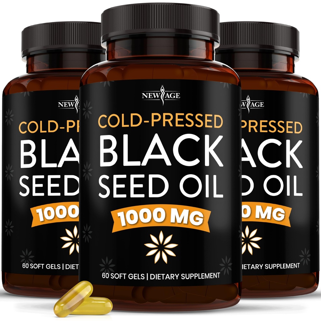 新AGE 黑种子油软胶胶囊-Premium Cold-Pressed Nigella Sativa 生产纯黑胶种子油-Non-GMO & Vegetarian 90 Counters (Pack of 3)