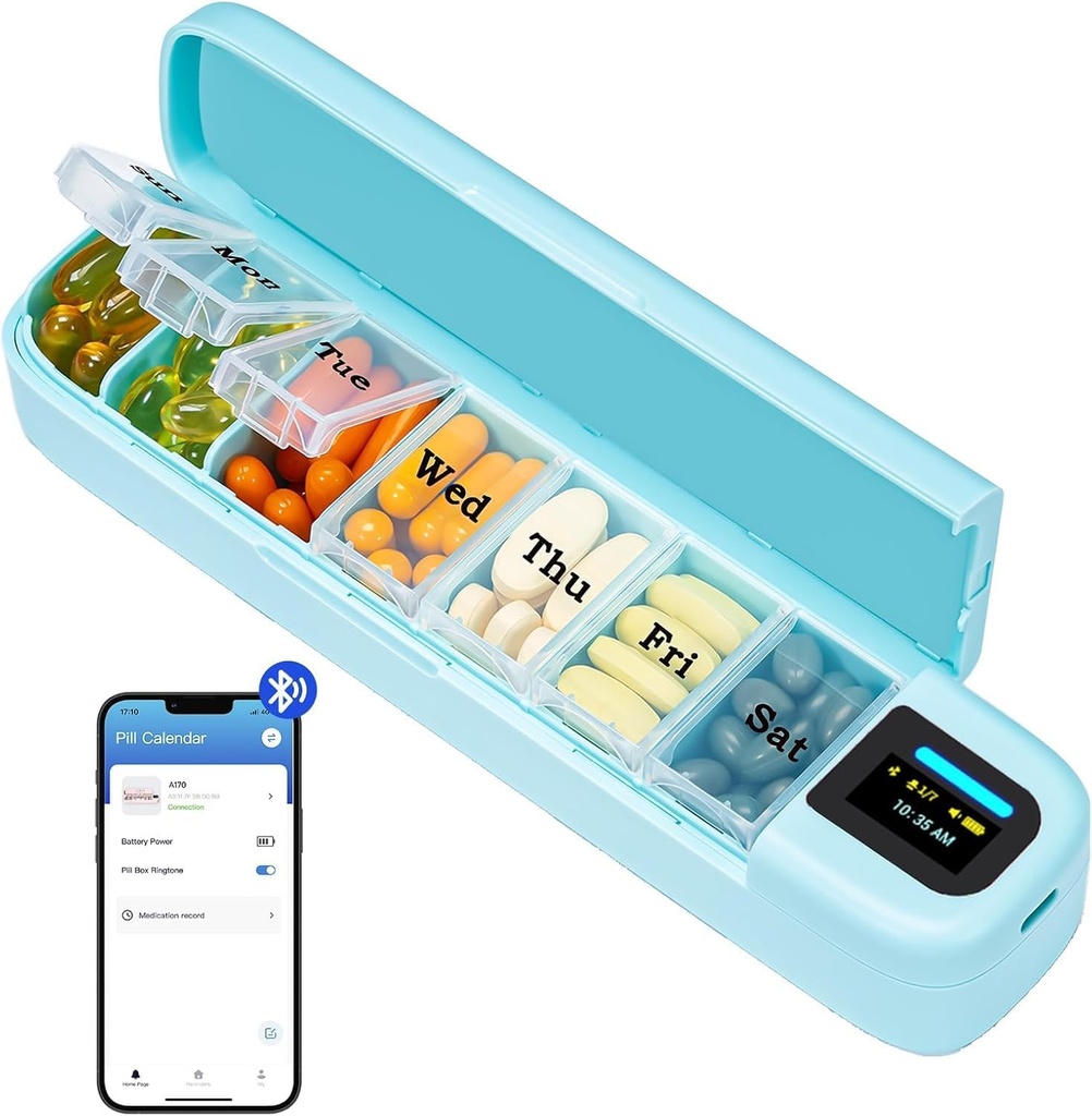 Daviky Smart Pill 组织者与警报,蓝牙日报,一天一次 Pill 盒装有APP的7天,每周旅行 Pill 案例,可携带 Pill 提醒药品、补充品和维生素(绿色)
