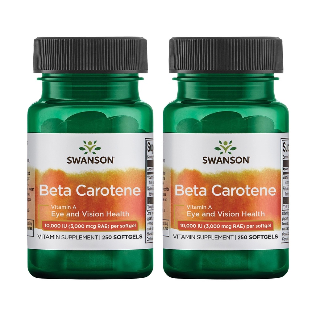 Swanson Beta-Carotene - 促进免疫健康、眼部和皮肤健康的维生素A补充剂 - 自然健康公式 - (250软胶,每包3000毫克) (2包)