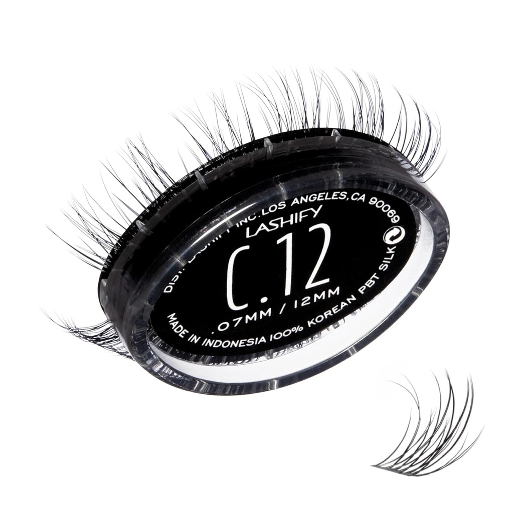Lashify Curl 12mm Gossamer DIY 眼片扩展重填,黑色,易用假眼片进行自然外观