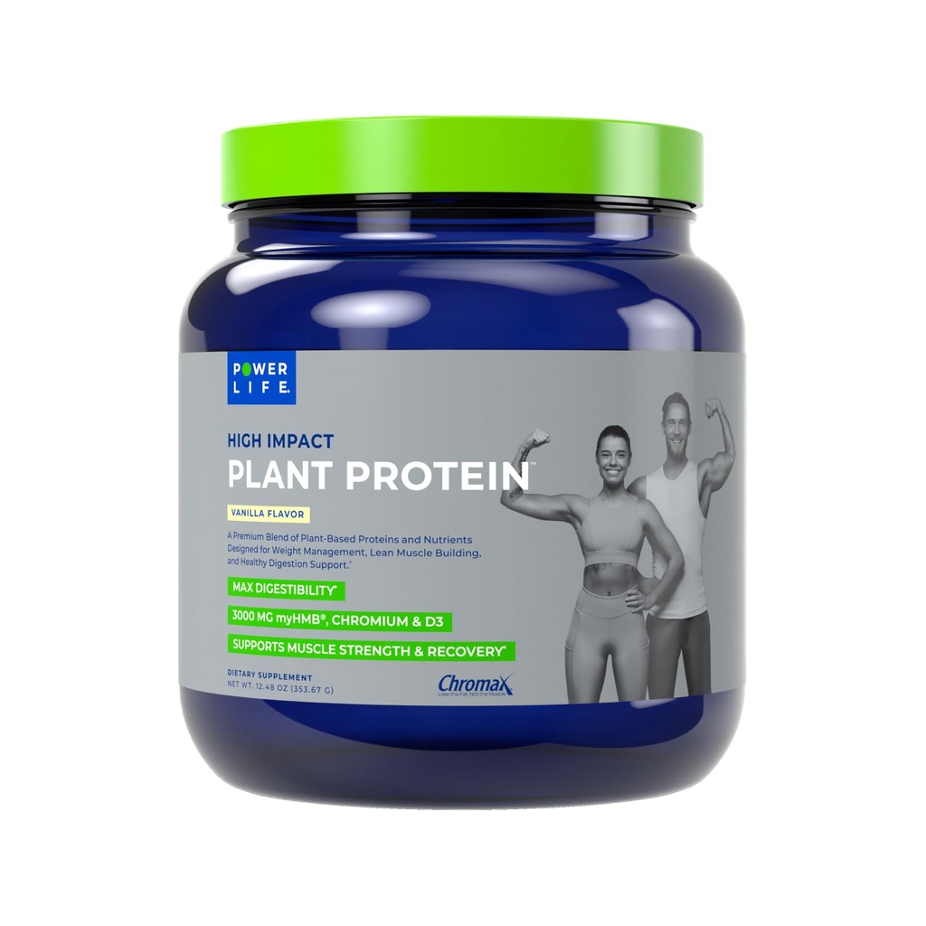 POWERLIFE 高影响植物蛋白粉,含3000MG的HMB,基于植物,无糖添加,Vegan,Keto 友好,非GMO(Vanilla-新公式)