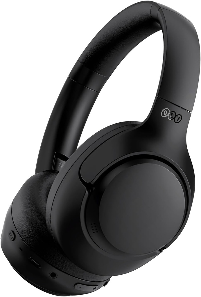 QCY H3 ANC 蓝牙耳机,主动噪声 取消蓝牙 5.4 带麦克风的耳机,Hi-Res音频声音,多点连接,60H回放,自定义EQ通过App(黑色)
