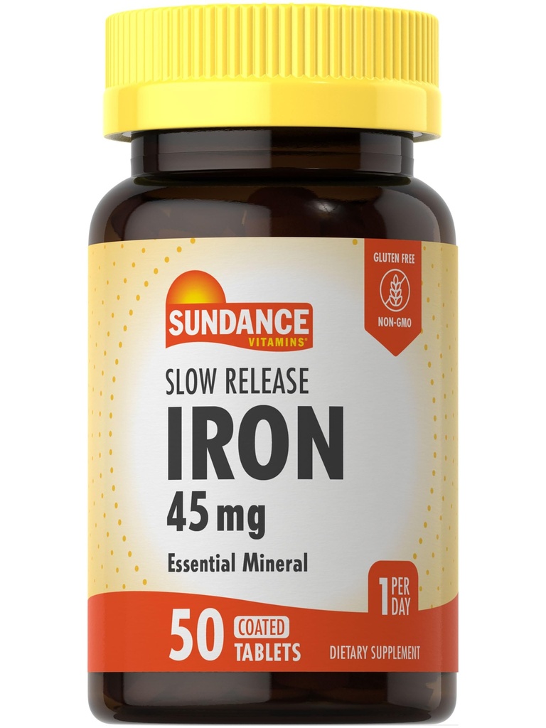 Sundance Iron 45mg 慢速释放药片 | 50 片 | 基本矿物补充 | 蔬菜 - 非GMO 和 Gluten 自由公式