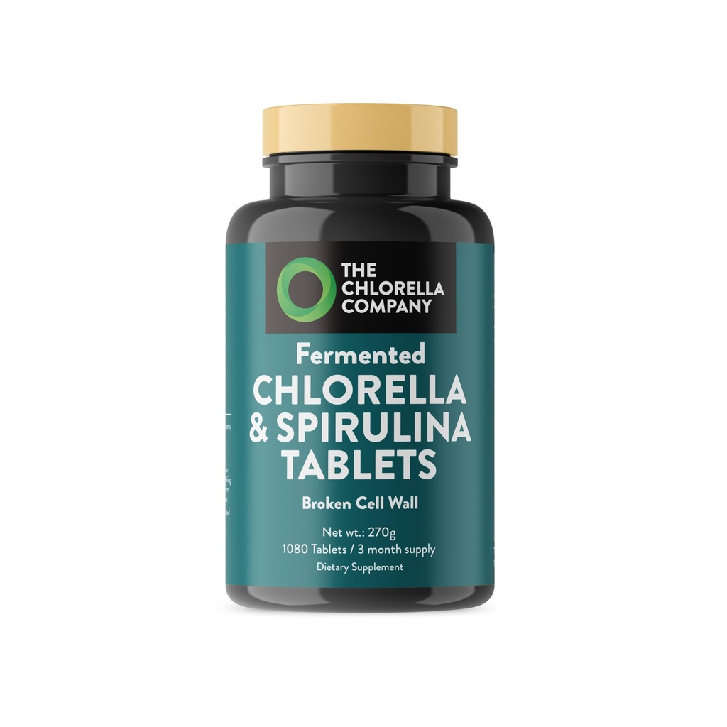 发酵的氯和螺旋藻片、氯酚、绿色超级食品、藻类补充品、重金属解毒剂、免疫支持、破碎细胞壁、1350片、非GMO、Vegan