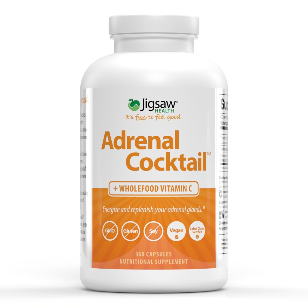 Jigsaw Health Adrenal Cocktail + Allfood Vitamin C + 配有双碳酸钾,海盐,和 Acerola樱桃 提取 → 360 Capsules → 60 服务