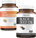 黑种子油和有机Ashwagandha -- -- 更新和再充电包 -- -- 黑种子油 -- -- 120个软胶瓶(非GMO和蔬菜)和有机Ashwagandha根粉(1350mg)