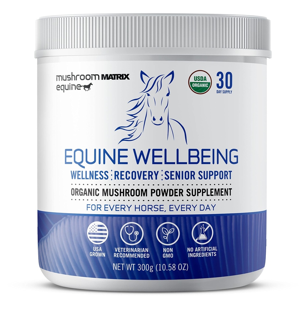Om蘑菇矩阵 - Equine QQ福祉 USA Grown Human-Grade Organic Mushrom Power Show Safe Horse Suppose QQ 健康,恢复,和高级支持 300格拉姆,10.5 oz
