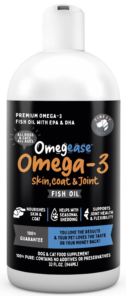 狗和猫的鱼油(Omegese Fish Oil for Dogs & Cats) - 猫和狗的鱼油(Omega 3)最精细 - 皮皮和大衣,Itching, Sheding, Joints & Immune 健康的补充 - 100%纯奥米加鱼油与EPA & DHA (32 oz)
