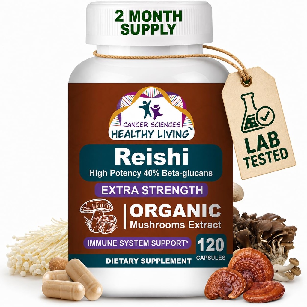 CANCER Sciences Reishi Wellness 蘑菇补充剂 Capsules, USDA认证有机蘑菇提取剂, 额外强度 1500毫克, 高概率 40% Beta-Glucans, 免疫支持, 抗老化, 120 Capsules