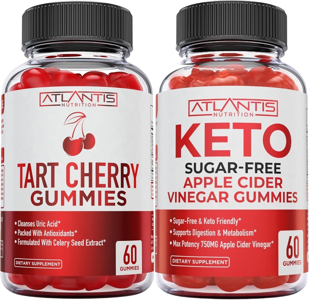 亚特兰蒂斯营养塔特 樱桃 60 Gummys + 免糖 Keto Apple 苹果苹果 醋 60 Gummys