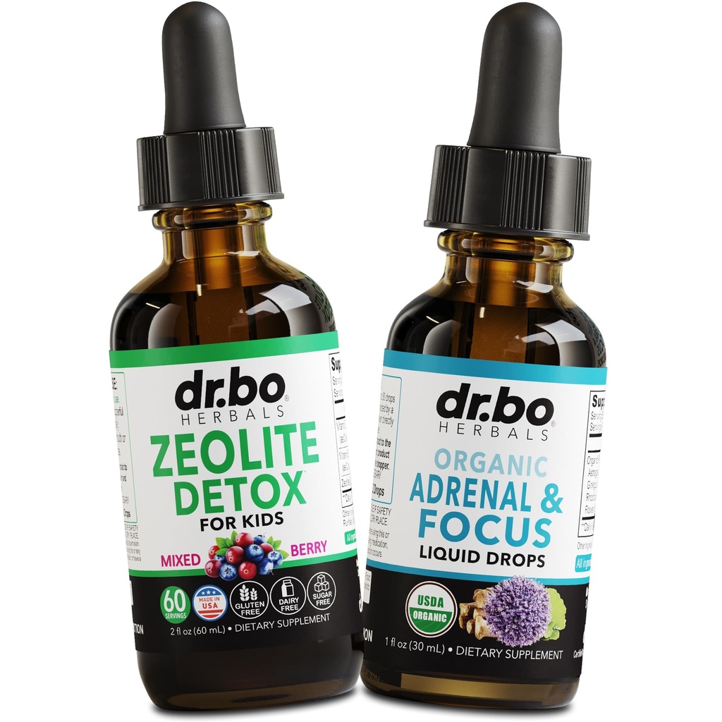 Zeolite Detox & Adrenal Focus Support - Clinoptilite Zeolite for Kids and Adults 液体滴入维生素 B12 & D - 有机肾上腺和聚焦于冷静自然大脑,记忆脂肪压力注意