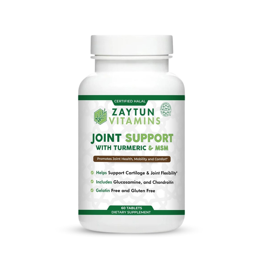Zaytun Halal与Turmeric + Glucosamine联合支持,促进联合健康、灵活性和支持流动,1个月供应,无Gluten,无Gelatin,美国制造-Halal维生素