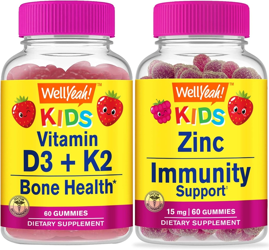 维他命D3+K2 孩子+锌孩子 15mg,Gummys Bundle - Great Tasting, Vitamin Supplement, Gluten Free, GMO Free, Chewwable Gummy 维他命 维他命 维他命 维他命