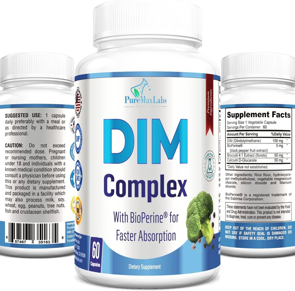 DIM 补编 - 150mg DIM (二英多利甲烷), Broccoli, Calcium D-Glucarate & Bioperine - 男女的荷尔蒙平衡,雌激素,更年期平衡 - 60卡普尔